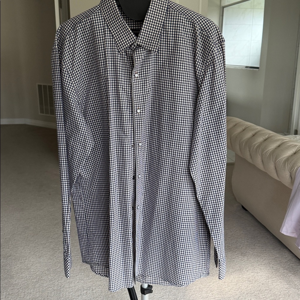 Men's Black & White Check Button-Up snap on Shirt
